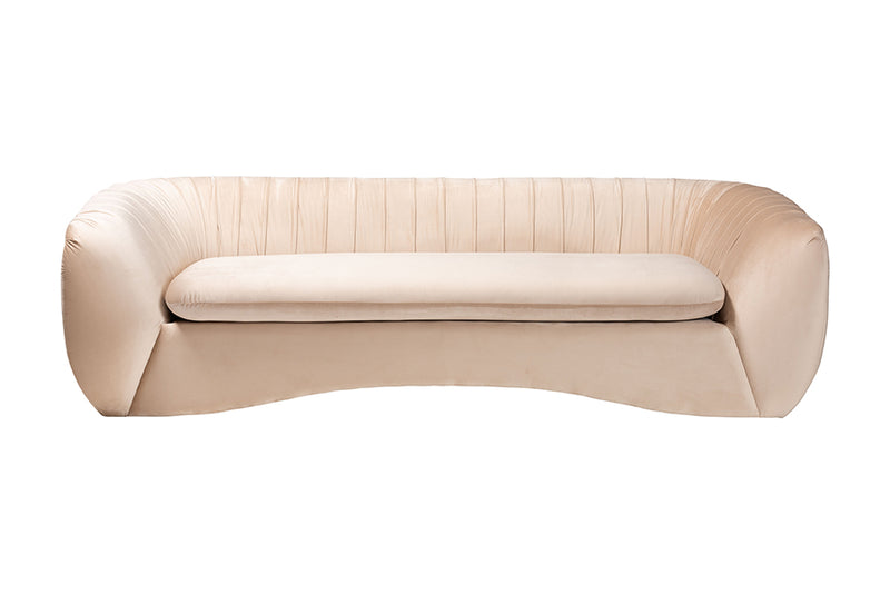 Charlottle Glam and Luxe Champagne Beige Velvet Fabric Sofa