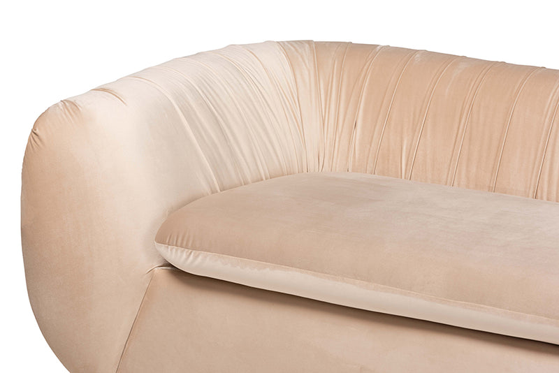 Charlottle Glam and Luxe Champagne Beige Velvet Fabric Sofa