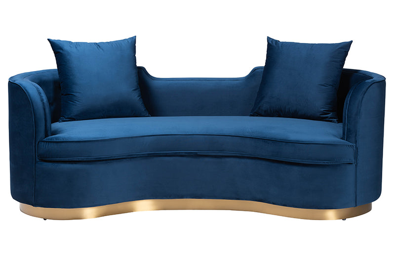 Norman Glam and Luxe Navy Blue Velvet and Brushed Gold Metal Sofa