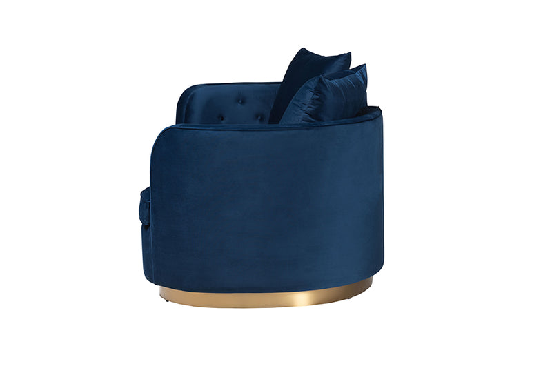 Norman Glam and Luxe Navy Blue Velvet and Brushed Gold Metal Sofa