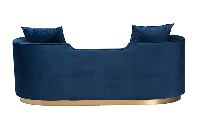 Norman Glam and Luxe Navy Blue Velvet and Brushed Gold Metal Sofa