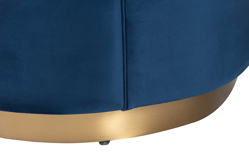 Norman Glam and Luxe Navy Blue Velvet and Brushed Gold Metal Sofa