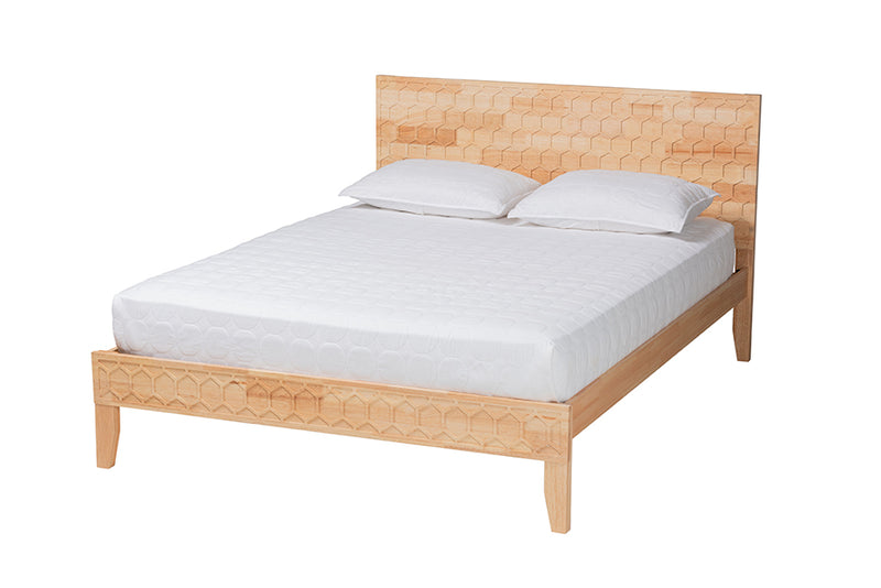 Muriel Japandi Carved Honeycomb Natural King Size Platform Bed