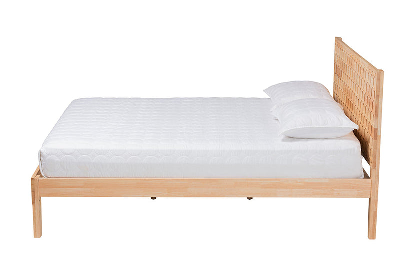 Muriel Japandi Carved Honeycomb Natural Queen Size Platform Bed Baxton