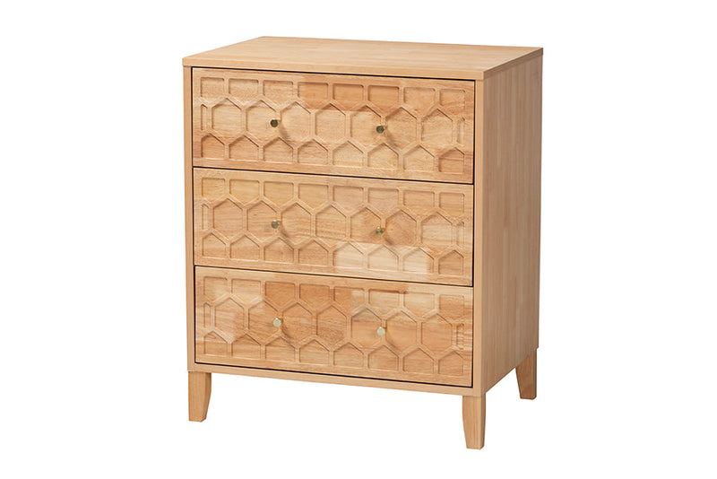 Muriel Japandi Carved Honeycomb Natural King Size 4Pc Bedroom Set Baxton