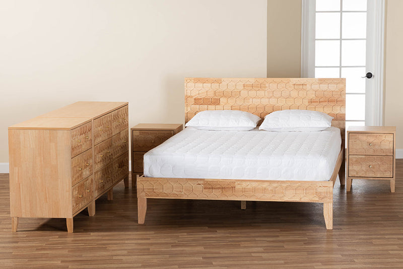 Muriel Japandi Carved Honeycomb Natural King Size 5-Piece Bedroom Set Baxton