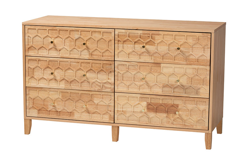 Muriel Japandi Carved Honeycomb Natural King Size 5-Piece Bedroom Set Baxton