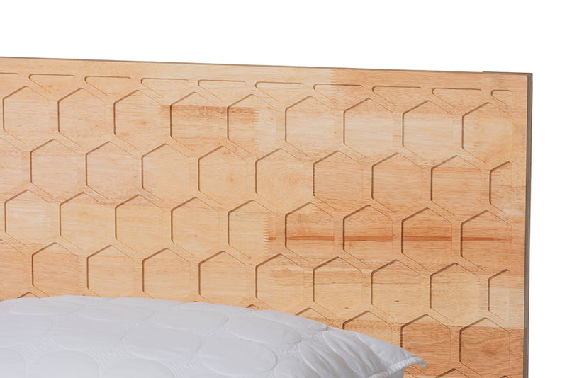 Muriel Japandi Carved Honeycomb Natural King Size 5-Piece Bedroom Set Baxton
