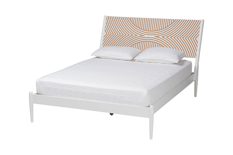 Hazel Coastal White King Size Platform Bed w/Carved Contrasting Headboard