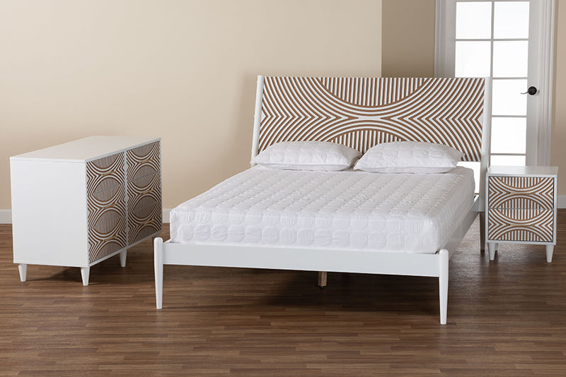 Hazel Coastal White Caved Contrasting Queen Size 3-Piece Bedroom Set