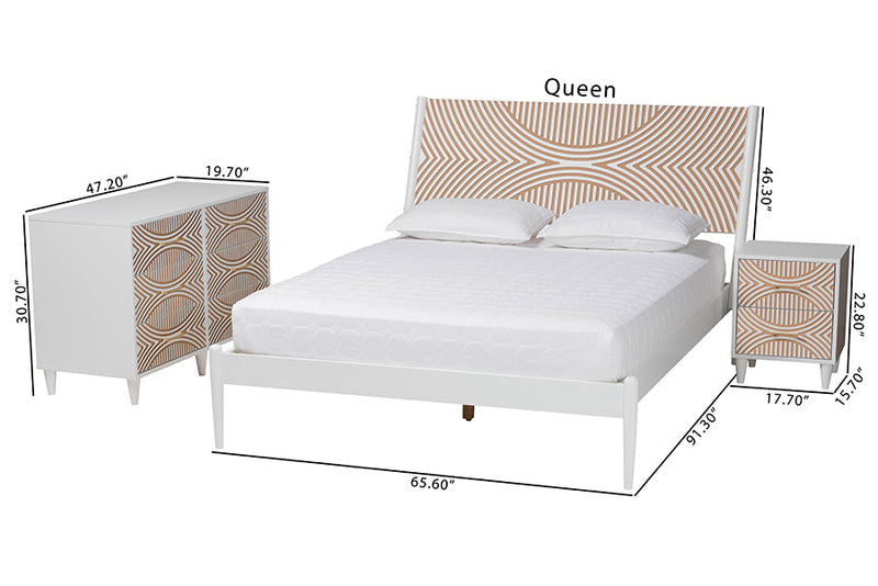 Hazel Carved Contrasting 3-Piece Bedroom Set Baxton