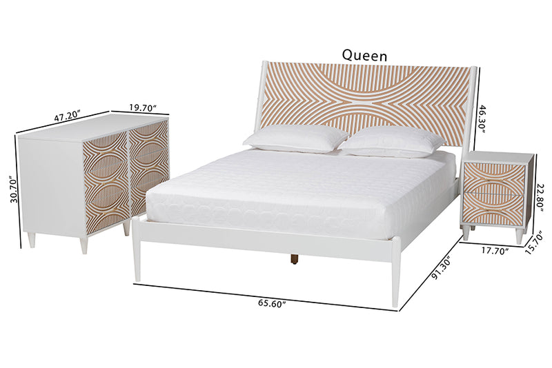 Hazel Coastal White Caved Contrasting Queen Size 3-Piece Bedroom Set