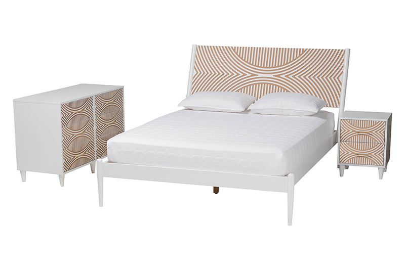 Hazel Coastal White Caved Contrasting Queen Size 3-Piece Bedroom Set