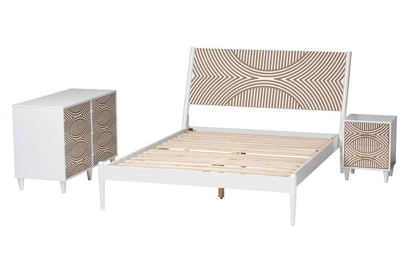 Hazel Carved Contrasting 3-Piece Bedroom Set Baxton