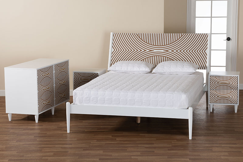 Hazel Coastal White Caved Contrasting Queen Size 4-Piece Bedroom Set