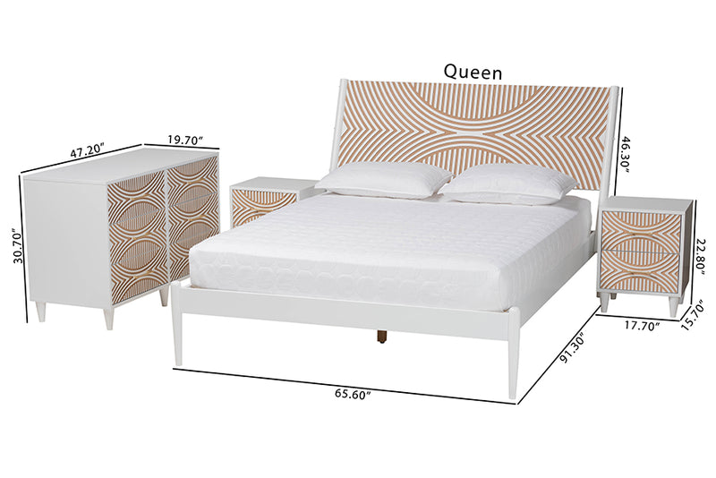 Hazel Coastal White Caved Contrasting Queen Size 4-Piece Bedroom Set