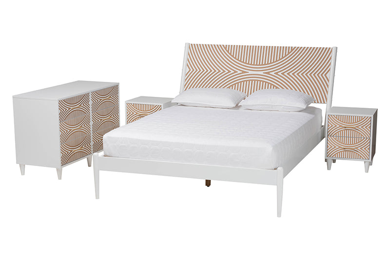 Hazel Coastal White Caved Contrasting Queen Size 4-Piece Bedroom Set