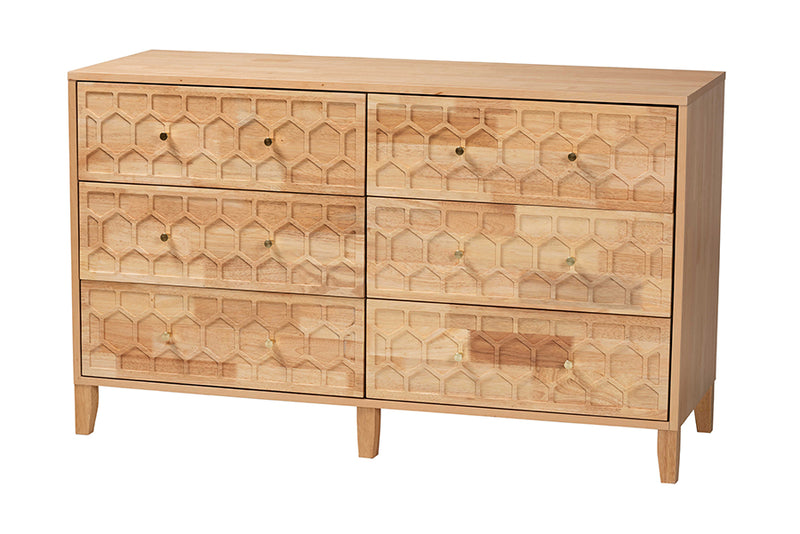 Muriel Japandi Carved Honeycomb Natural 6-Drawer Dresser