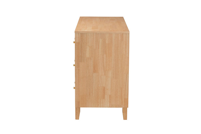 Muriel Japandi Carved Honeycomb Natural 6-Drawer Dresser Baxton