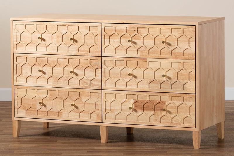 Muriel Japandi Carved Honeycomb Natural 6-Drawer Dresser