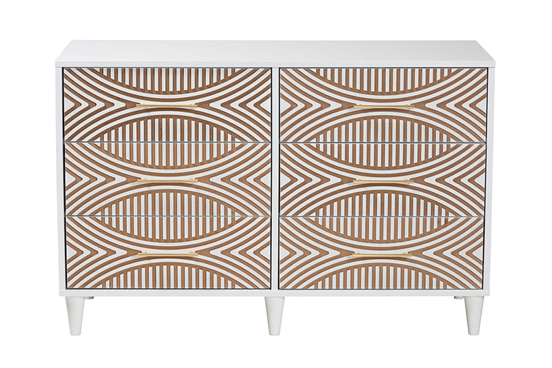 Hazel Coastal White Carved Contrasting 6-Drawer Dresser Baxton