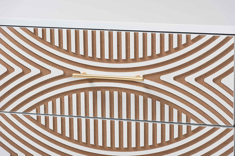 Hazel Coastal White Carved Contrasting 6-Drawer Dresser Baxton