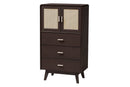 Freya Espresso Brown Wood 3-Drawer Storage Chest w/Rattan door Baxton