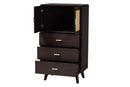 Freya Espresso Brown Wood 3-Drawer Storage Chest w/Rattan door Baxton