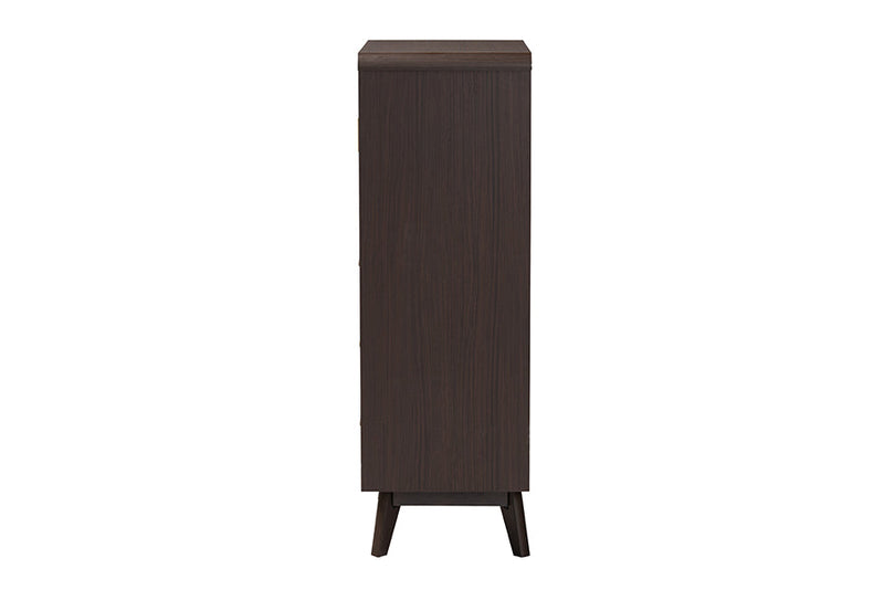 Freya Espresso Brown Wood 3-Drawer Storage Chest w/Rattan door Baxton