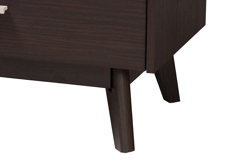 Freya Espresso Brown Wood 3-Drawer Storage Chest w/Rattan door Baxton