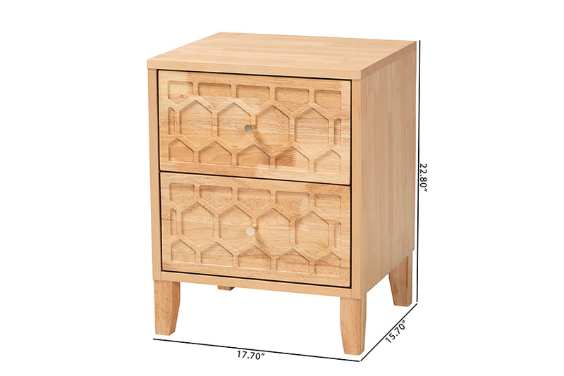 Muriel Japandi Carved Honeycomb Natural 2-Drawer Nightstand