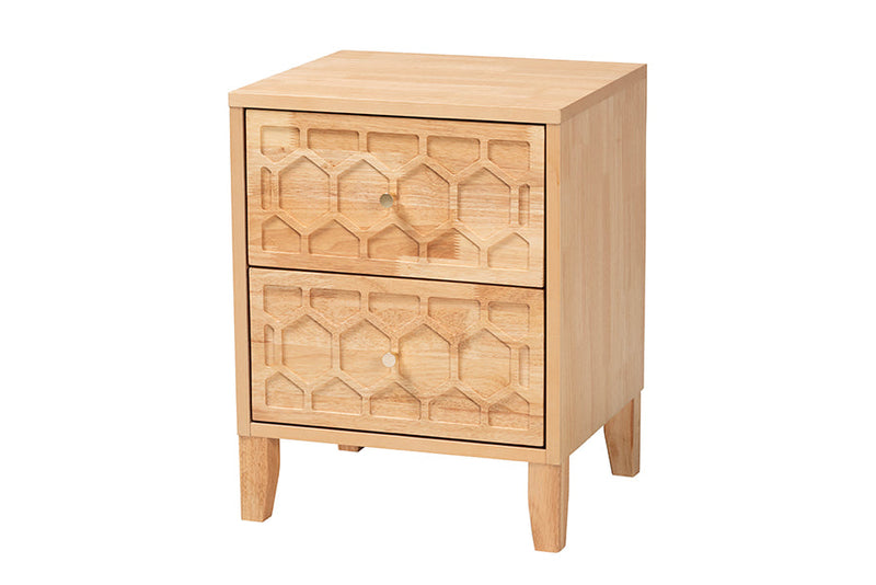 Muriel Japandi Carved Honeycomb Natural 2-Drawer Nightstand Baxton