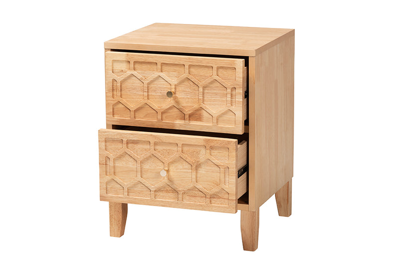 Muriel Japandi Carved Honeycomb Natural 2-Drawer Nightstand