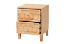 Muriel Japandi Carved Honeycomb Natural 2-Drawer Nightstand Baxton