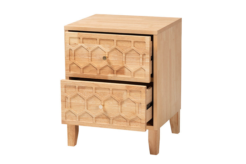 Muriel Japandi Carved Honeycomb Natural 2-Drawer Nightstand Baxton