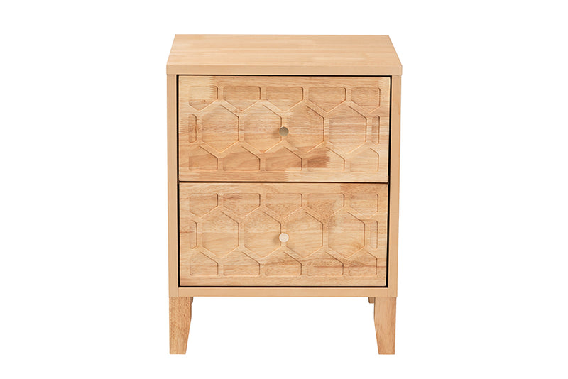 Muriel Japandi Carved Honeycomb Natural 2-Drawer Nightstand