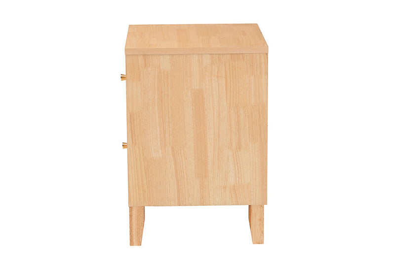 Muriel Japandi Carved Honeycomb Natural 2-Drawer Nightstand Baxton