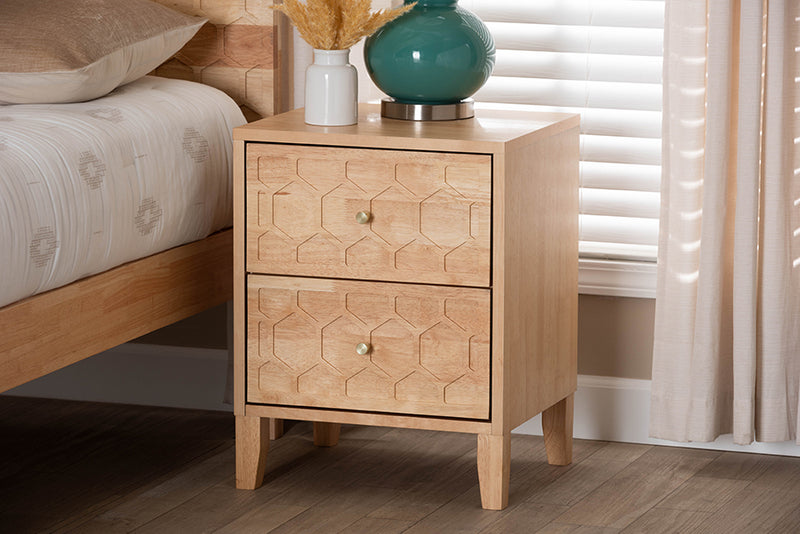 Muriel Japandi Carved Honeycomb Natural 2-Drawer Nightstand