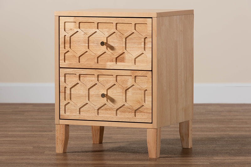 Muriel Japandi Carved Honeycomb Natural 2-Drawer Nightstand