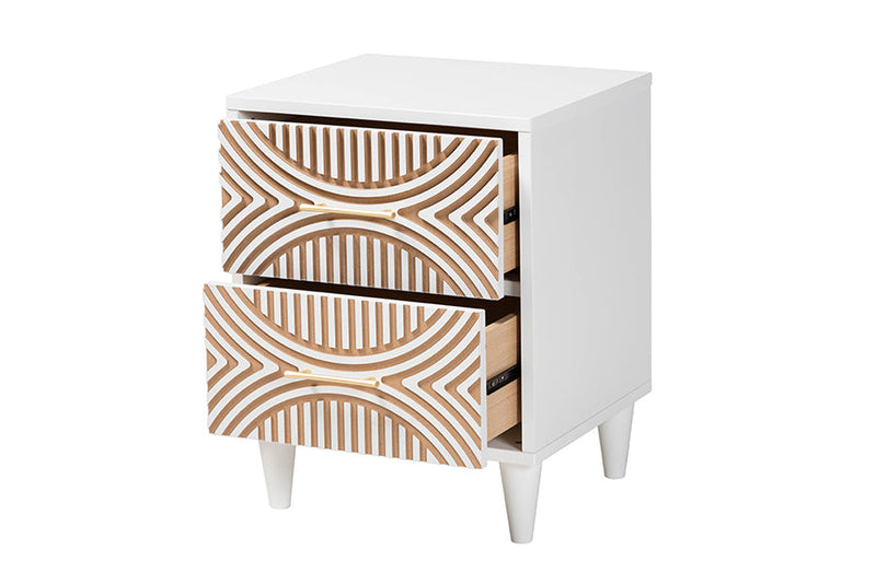 Hazel Carved Contrasting Nightstand Baxton