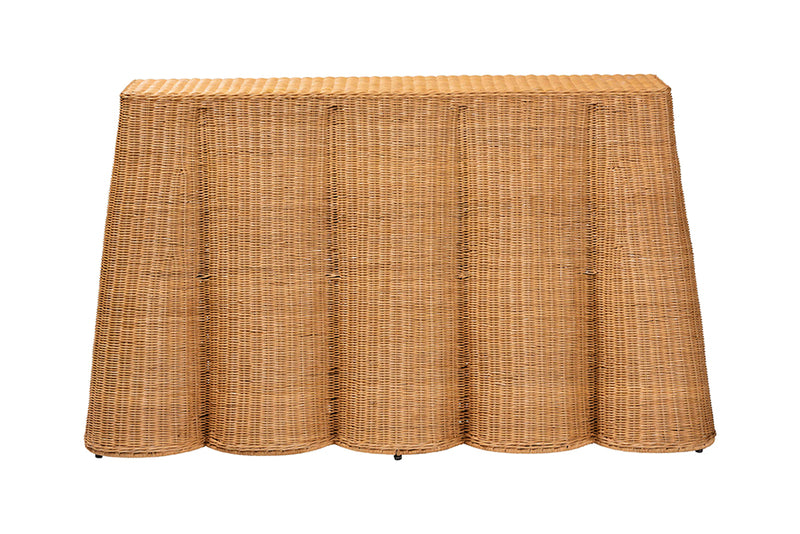 Claire Bohemian Honey Scallop Rattan Console Table