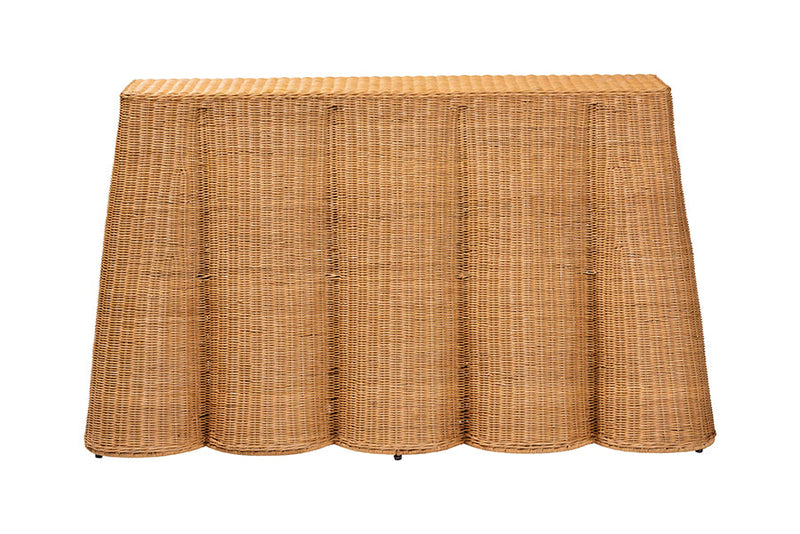 Claire Bohemian Honey Scallop Rattan Console Table Baxton