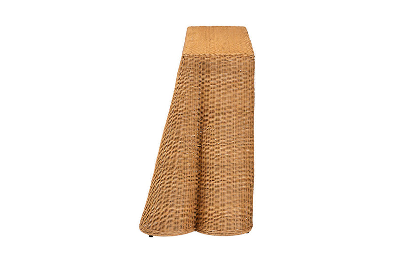 Claire Bohemian Honey Scallop Rattan Console Table Baxton