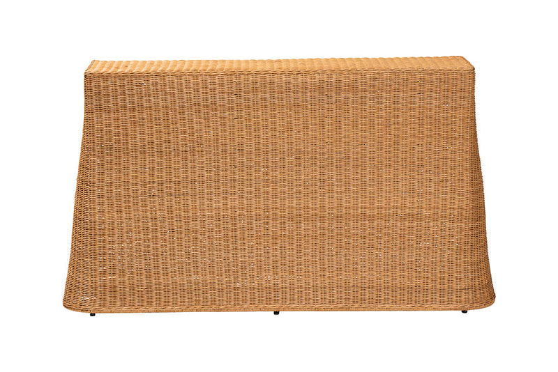 Claire Bohemian Honey Scallop Rattan Console Table Baxton