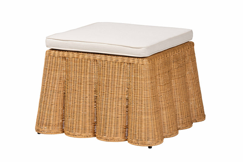 Claire Bohemian Honey Scallop Rattan Ottoman