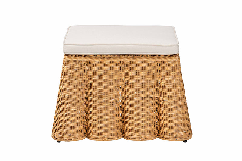 Claire Bohemian Honey Scallop Rattan Ottoman