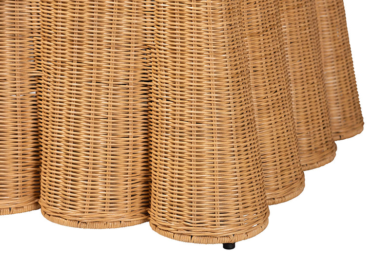 Claire Bohemian Honey Scallop Rattan Ottoman