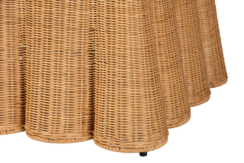 Claire Bohemian Honey Scallop Rattan Ottoman Baxton