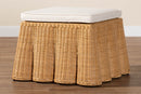 Claire Bohemian Honey Scallop Rattan Ottoman Baxton