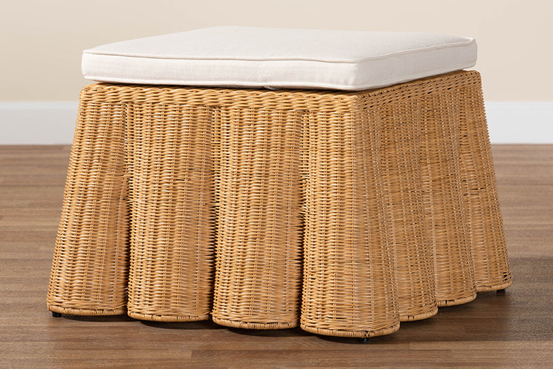 Claire Bohemian Honey Scallop Rattan Ottoman